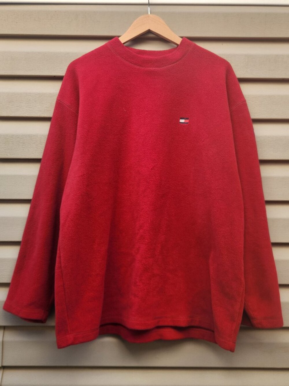 Tommy Jeans Red Fleece Pullover Sweater Streetwear Mens Size Large